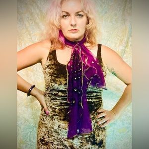Purple sheer scarf with peacock print